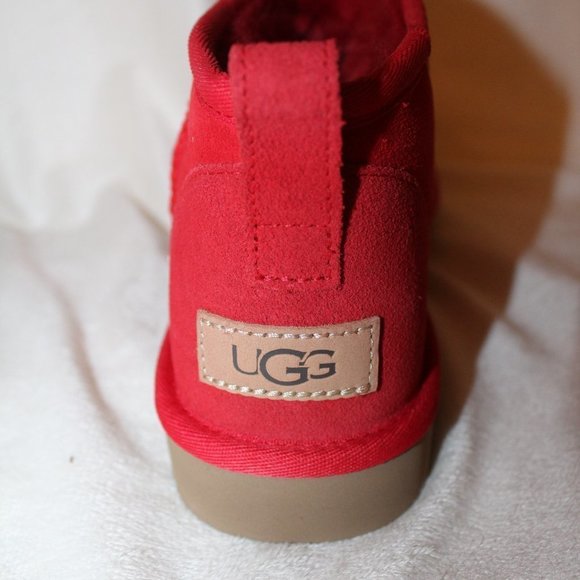 NIB UGG ULTRAMINI SUEDE SHEARLING LINED ANKLE BOOTS RED - Picture 6 of 7